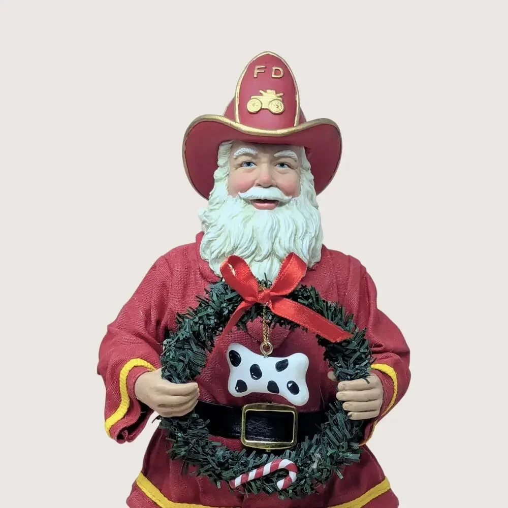 Vintage Fabriché Fireman Santa Holding Wreath Figurine